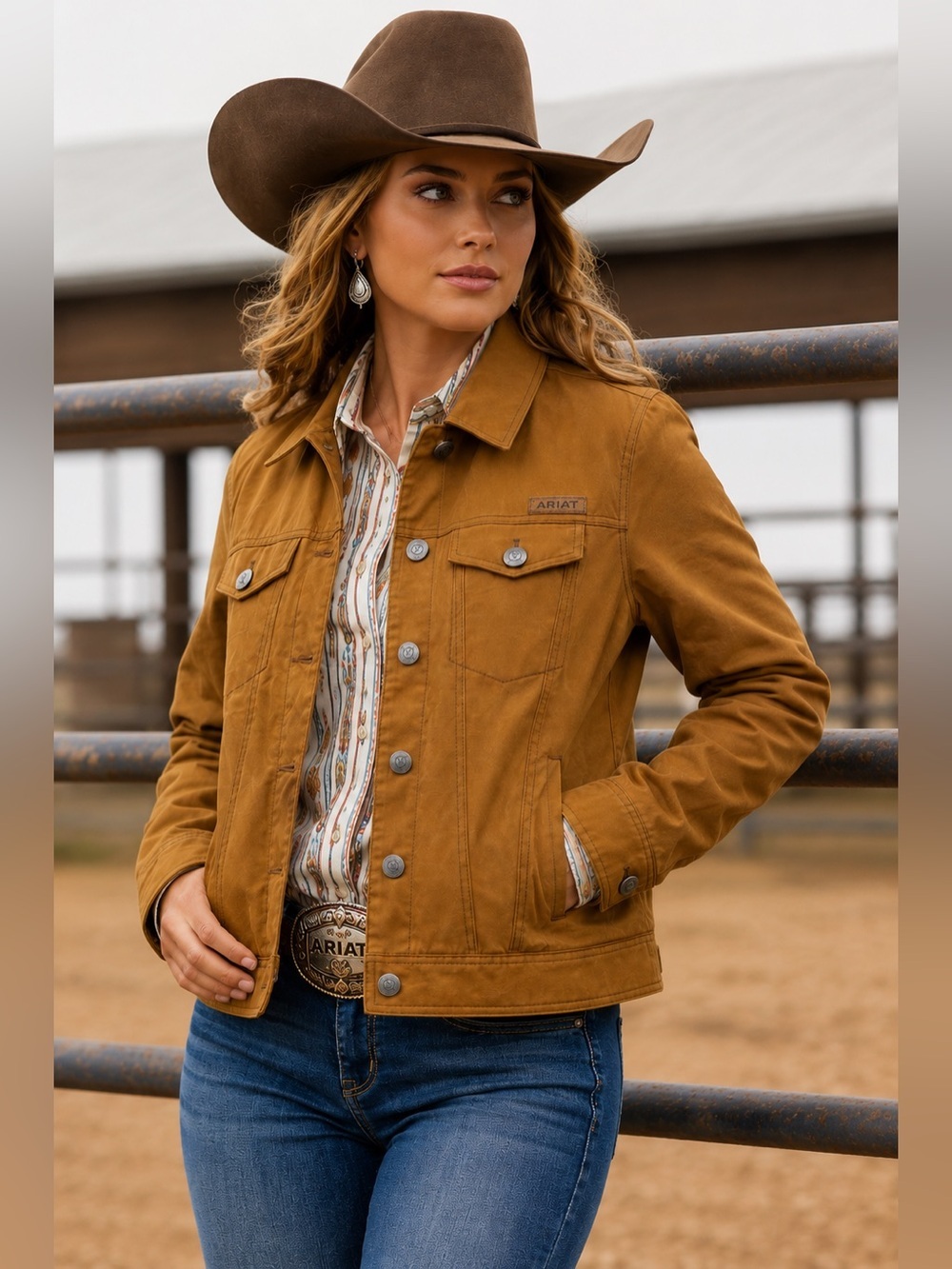Ariat Grizzly Rancher Concealed Carry Tan Western Trucker Jacket Small